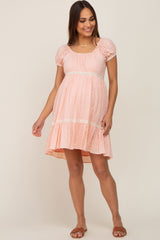 Peach Floral Lace Accent Maternity Dress