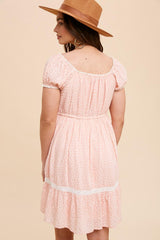 Peach Floral Lace Accent Dress