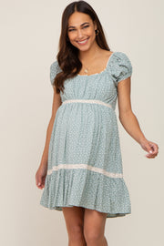 Mint Green Floral Lace Accent Maternity Dress