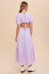 Lavender Floral Open Back Tiered Midi Dress