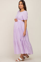 Lavender Floral Open Back Tiered Maternity Midi Dress