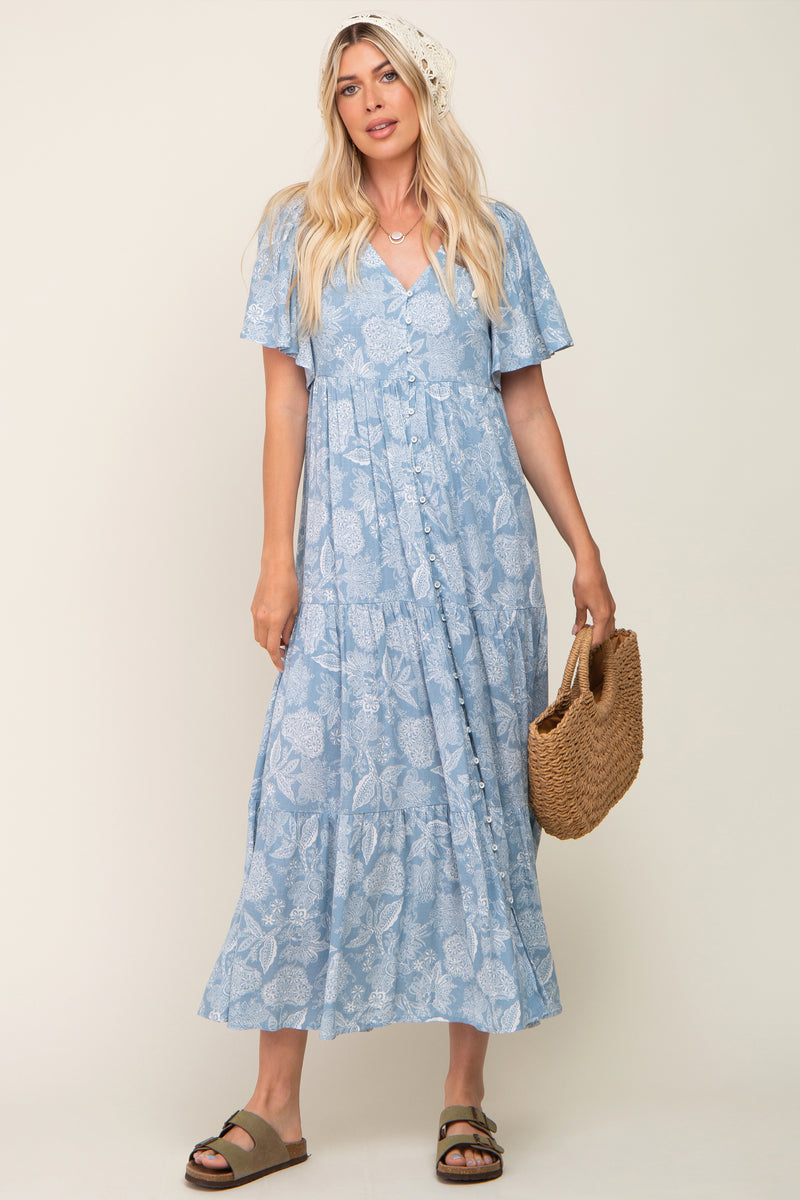 Light Blue Paisley Button Down Tiered Maxi Dress – PinkBlush