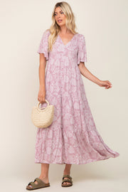 Lavender Paisley Button Down Tiered Maxi Dress