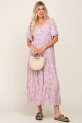 Lavender Paisley Button Down Tiered Maxi Dress