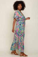 Blue Multi-Color Floral Ruffle Maxi Dress