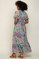 Blue Multi-Color Floral Ruffle Maxi Dress