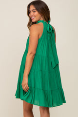 Green Ruffle Mock Neck Tiered Maternity Dress