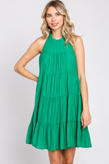 Green Ruffle Mock Neck Tiered Maternity Dress