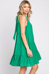 Green Ruffle Mock Neck Tiered Dress