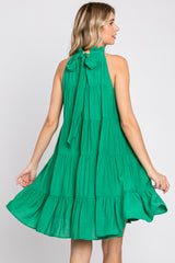 Green Ruffle Mock Neck Tiered Dress