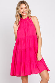 Fuchsia Ruffle Mock Neck Tiered Dress