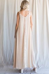 Beige Satin Side Slit Maxi Dress