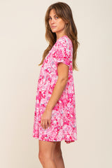 Fuchsia Floral Paisley V-Neck Dress