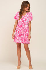 Fuchsia Floral Paisley V-Neck Dress