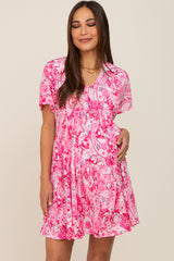 Fuchsia Floral Paisley V-Neck Maternity Dress