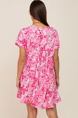 Fuchsia Floral Paisley V-Neck Maternity Dress