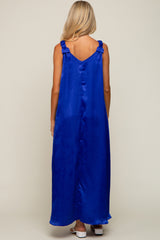 Royal Blue Satin Side Slit Maternity Maxi Dress