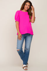 Fuchsia Puff Sleeve Maternity Blouse