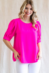 Fuchsia Puff Sleeve Blouse