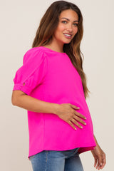 Fuchsia Puff Sleeve Maternity Blouse