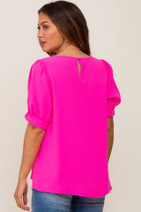 Fuchsia Puff Sleeve Maternity Blouse