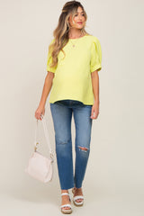 Yellow Puff Sleeve Maternity Blouse