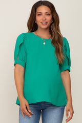 Emerald Green Puff Sleeve Maternity Blouse