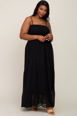 Black Textured Dot Chiffon Sleeveless Plus Maternity Maxi Dress