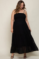 Black Textured Dot Chiffon Sleeveless Plus Maternity Maxi Dress