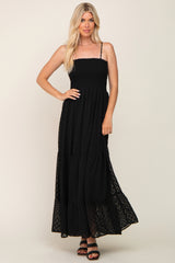 Black Textured Dot Chiffon Sleeveless Maternity Maxi Dress