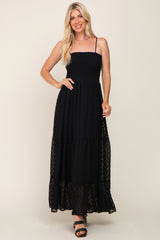 Black Textured Dot Chiffon Sleeveless Maxi Dress