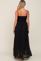 Black Textured Dot Chiffon Sleeveless Maternity Maxi Dress