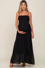 Black Textured Dot Chiffon Sleeveless Maternity Maxi Dress