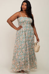 Sage Floral Smocked Chiffon Plus Maternity Maxi Dress