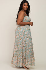 Sage Floral Smocked Chiffon Plus Maxi Dress