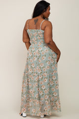 Sage Floral Smocked Chiffon Plus Maxi Dress