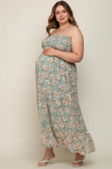 Sage Floral Smocked Chiffon Plus Maternity Maxi Dress