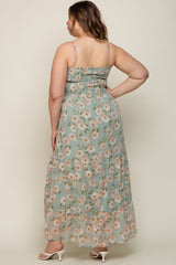 Sage Floral Smocked Chiffon Plus Maternity Maxi Dress