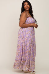 Lavender Floral Smocked Chiffon Plus Maxi Dress