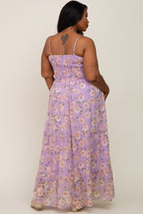 Lavender Floral Smocked Chiffon Plus Maxi Dress