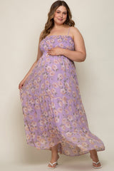 Lavender Floral Smocked Chiffon Plus Maternity Maxi Dress