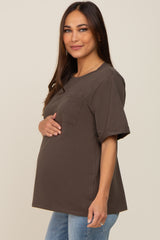 Olive Oversized Pocket Front Short Sleeve Maternity Top