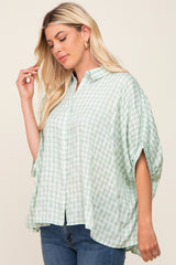 Mint Green Gingham Button Up Collared Boxy Top