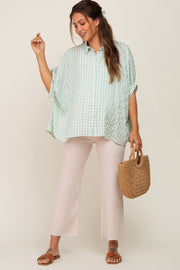 Mint Green Gingham Button Up Collared Boxy Maternity Top