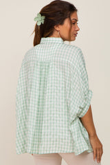 Mint Green Gingham Button Up Collared Boxy Maternity Top