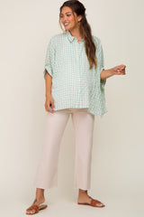 Mint Green Gingham Button Up Collared Boxy Maternity Top