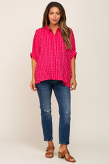 Red Gingham Button Up Collared Boxy Maternity Top