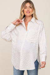 White Striped Button Up Long Sleeve Maternity Top