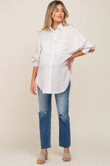 White Striped Button Up Long Sleeve Maternity Top