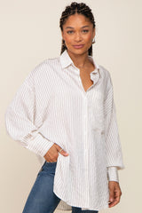 White Striped Button Up Long Sleeve Maternity Top